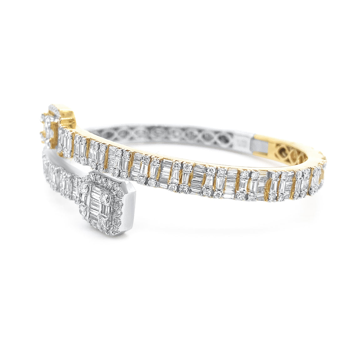 14K Two Tone Yellow & White Gold Diamond Bangle Bracelet