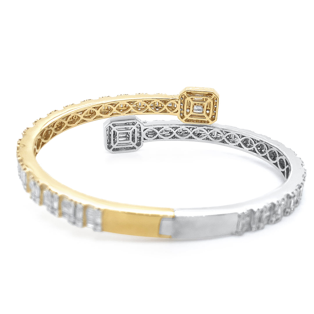 14K Two Tone Yellow & White Gold Diamond Bangle Bracelet