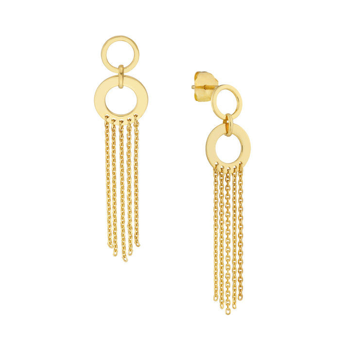 14K Door Knocker Earrings with Fringe Chain