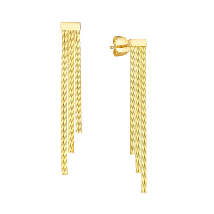 14K Ascending Triple Snake Chain Earrings