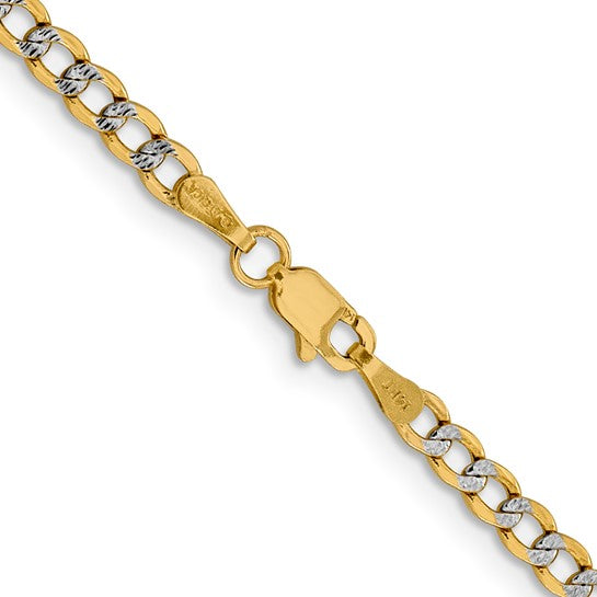 14k 3.4mm Semi-solid with Rhodium Pav‚ Curb Chain