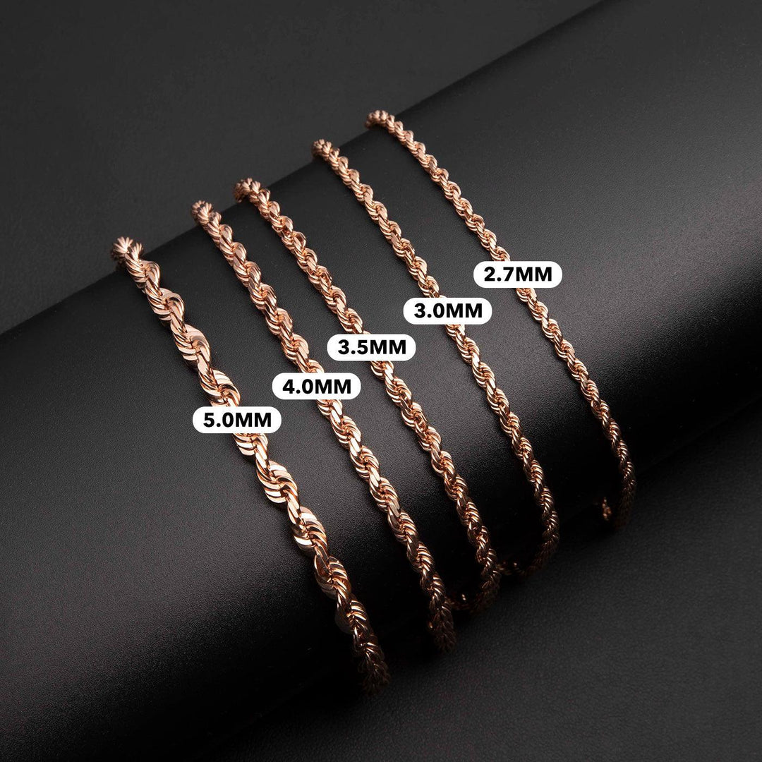 10K or 14K Rose Gold Rope Bracelet