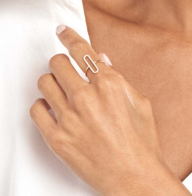 Diamond Paper Clip Frame Ring