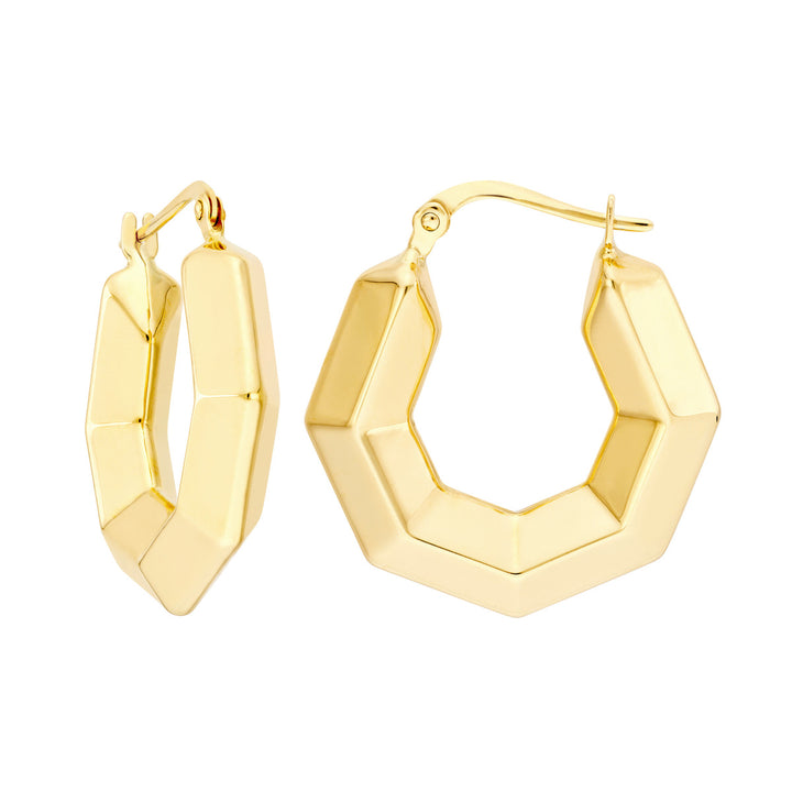 14k 3D Hexagon Hoops