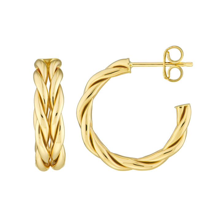 14K Braided 1/2 Round Hoop Earrings