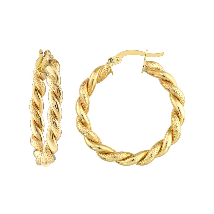 10k Twist And Pattern Round Hoops