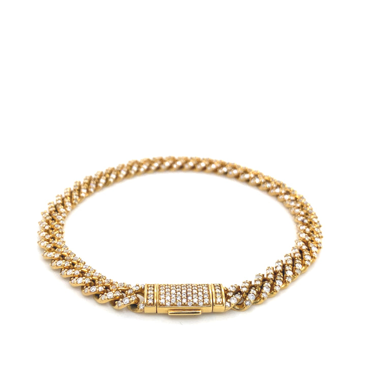 14K Yellow Gold Cuban Diamond Bracelet