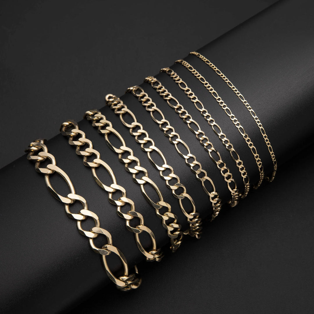 10K or 14K Yellow Gold Figaro Bracelet