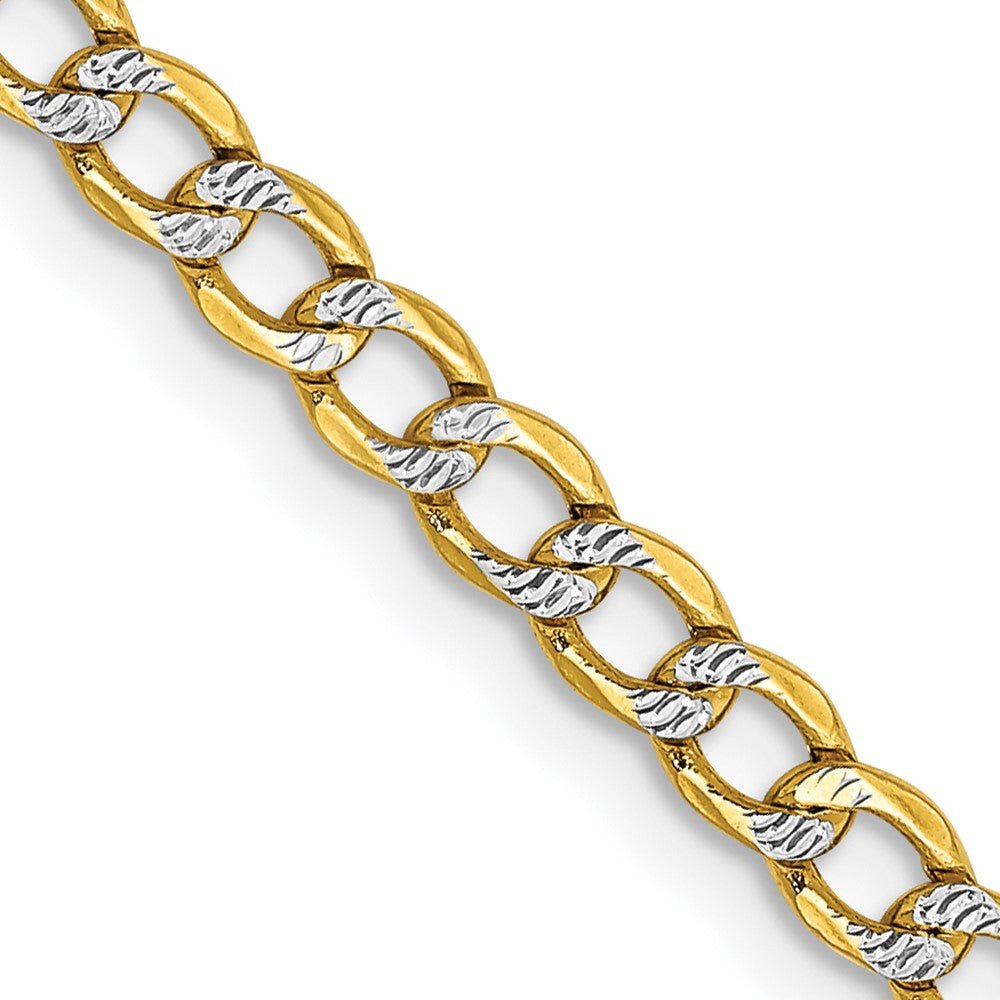 14k 3.4mm Semi-solid with Rhodium Pav‚ Curb Chain - Saki Diamonds, LLC.