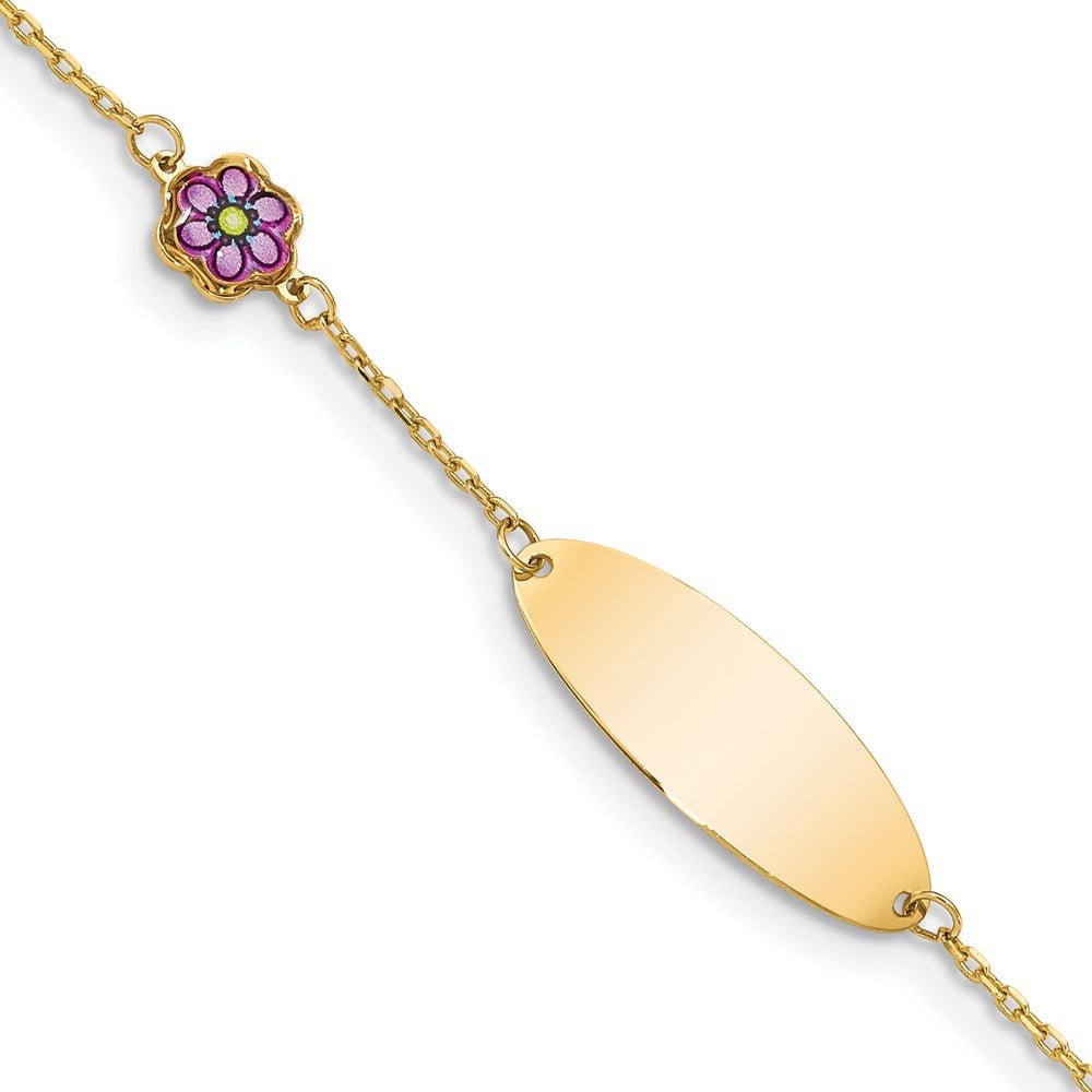 14K Children's Enamel Flower w/.5in ext. ID Bracelet - Saki Diamonds, LLC.