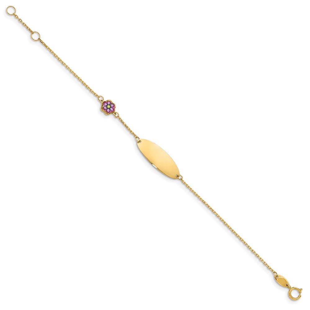 14K Children's Enamel Flower w/.5in ext. ID Bracelet - Saki Diamonds, LLC.