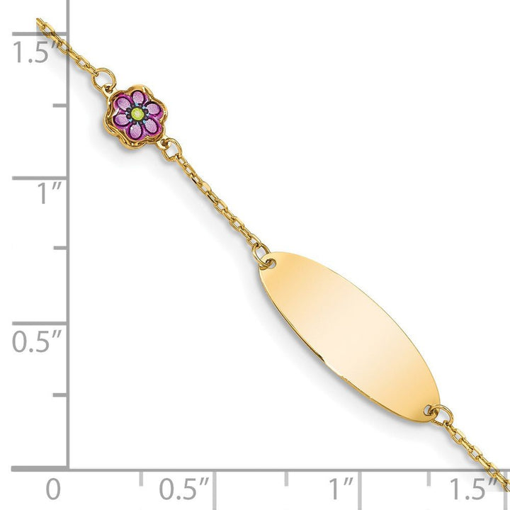 14K Children's Enamel Flower w/.5in ext. ID Bracelet - Saki Diamonds, LLC.