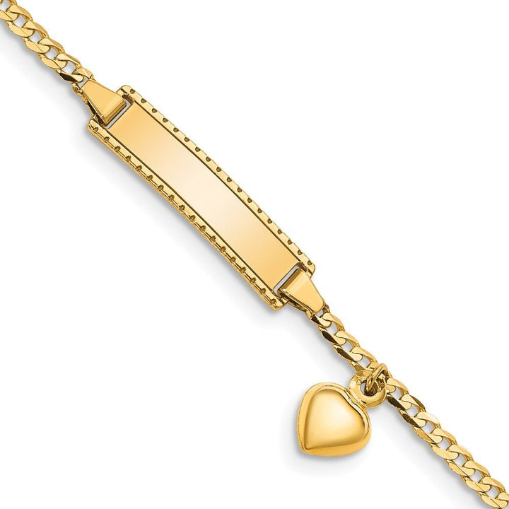 14k Children's Heart Dangle Curb Link ID Bracelet - Saki Diamonds, LLC.