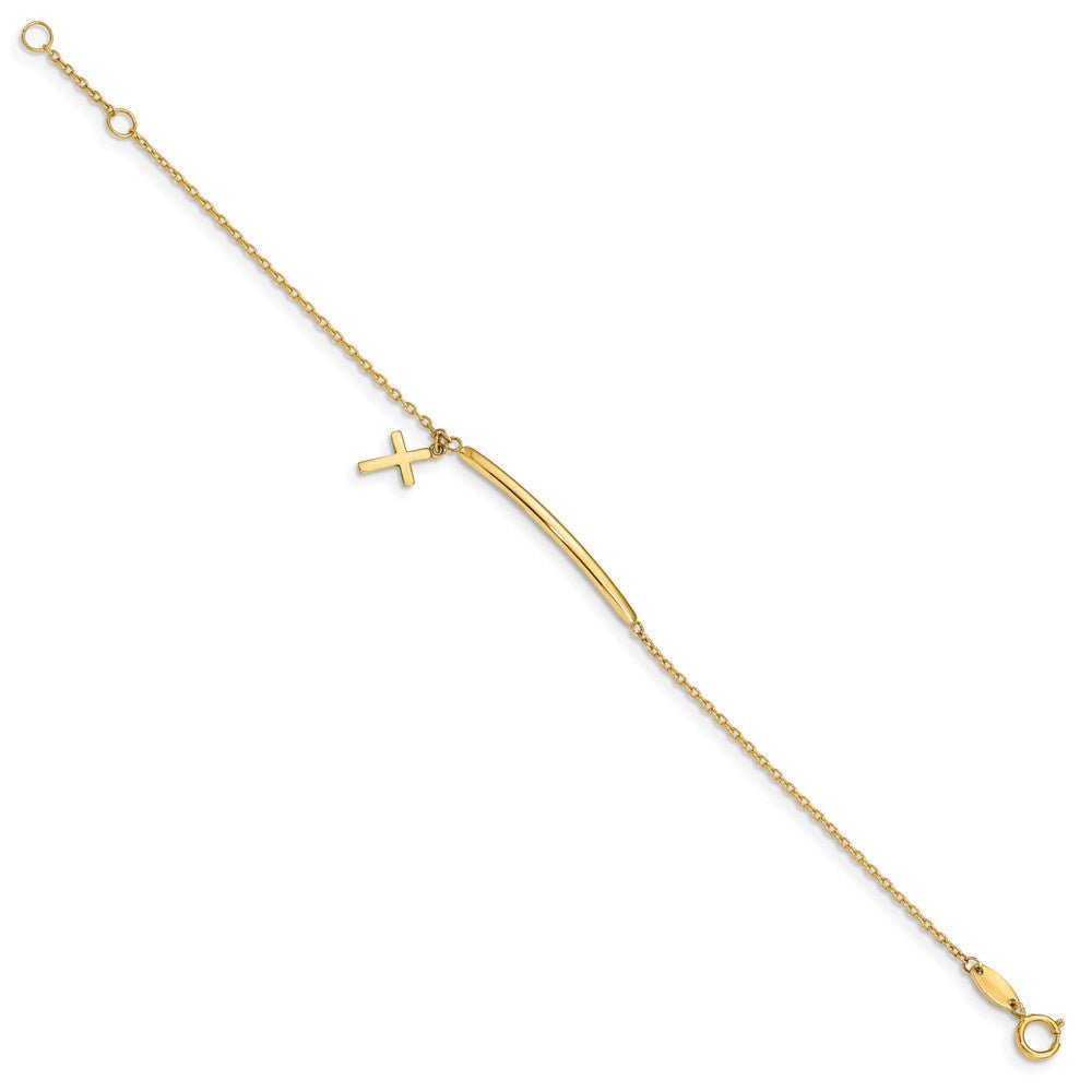 14K Children's Polished Dangle Cross w/.5in ext. Bracelet - Saki Diamonds, LLC.