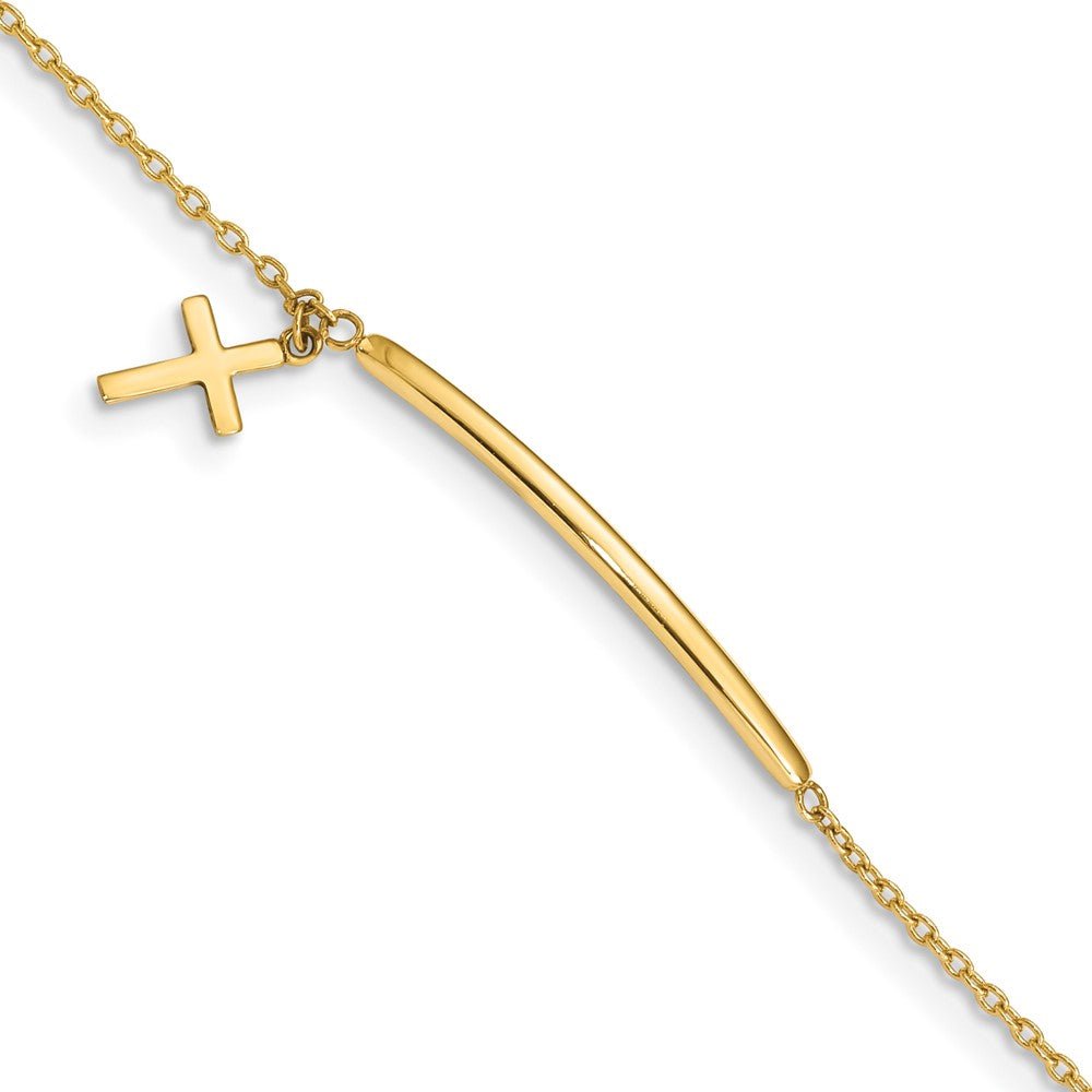 14K Children's Polished Dangle Cross w/.5in ext. Bracelet - Saki Diamonds, LLC.