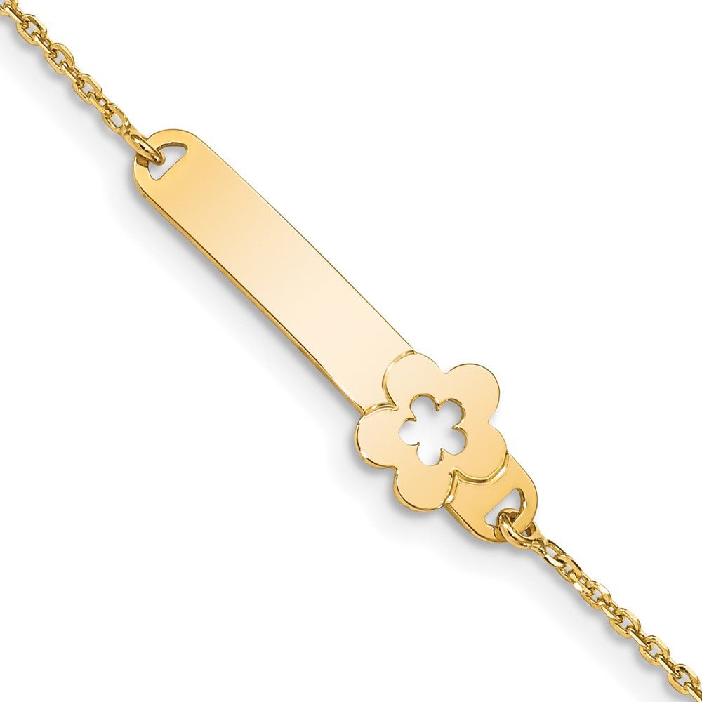 14K Children's Polished Flower w/1in ext. ID Bracelet - Saki Diamonds, LLC.