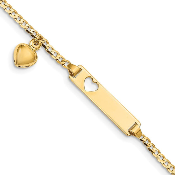 14k Cut-out Heart w/Dangling Heart Children's Curb Link ID Bracelet - Saki Diamonds, LLC.