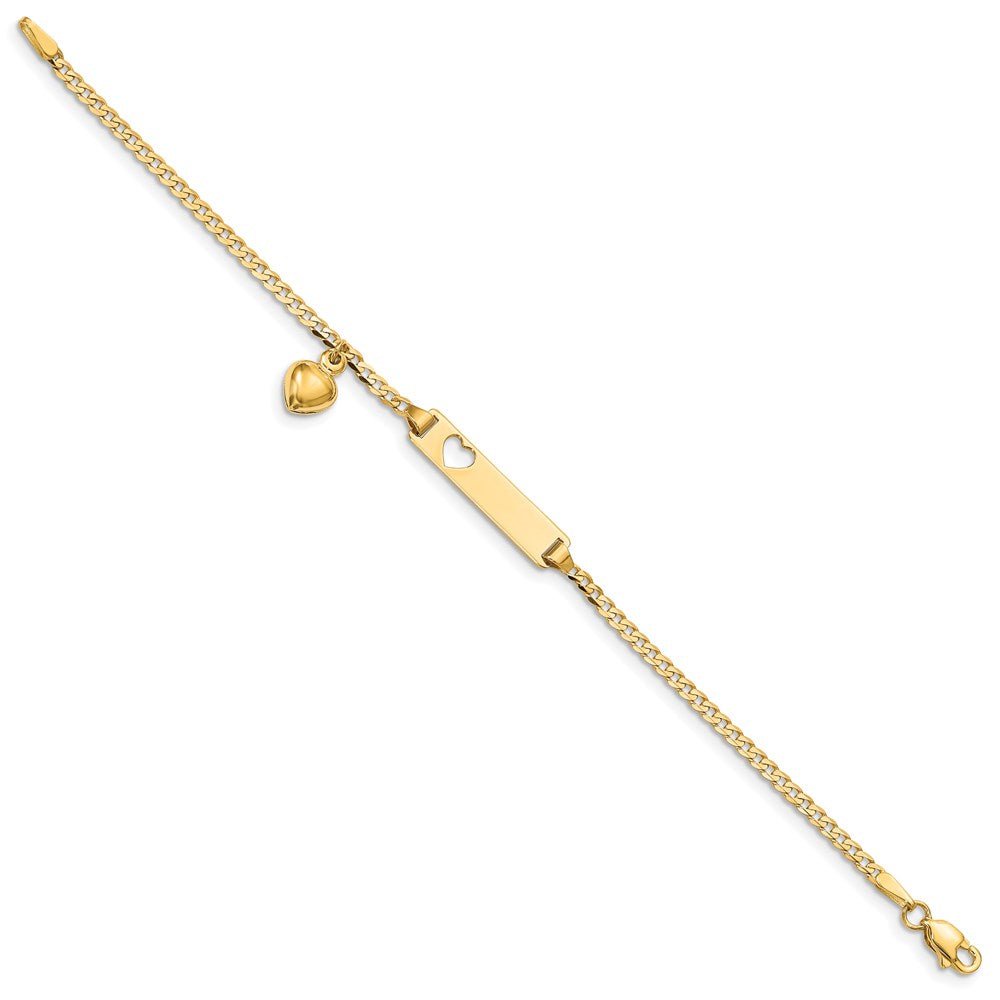 14k Cut-out Heart w/Dangling Heart Children's Curb Link ID Bracelet - Saki Diamonds, LLC.