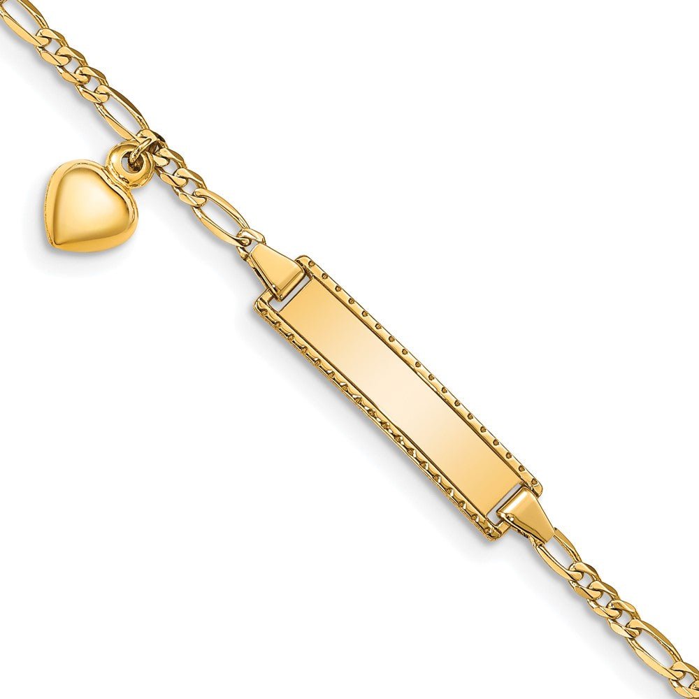 14k Dangling Heart Children's Figaro Link ID Bracelet - Saki Diamonds, LLC.