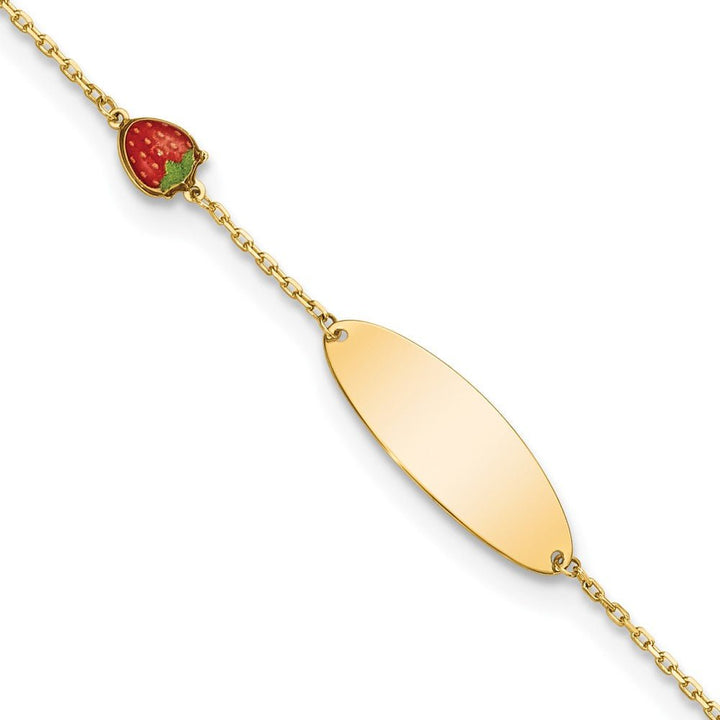 14k Enameled Strawberry Baby ID 5.5in w/.5 in Ext Bracelet - Saki Diamonds, LLC.