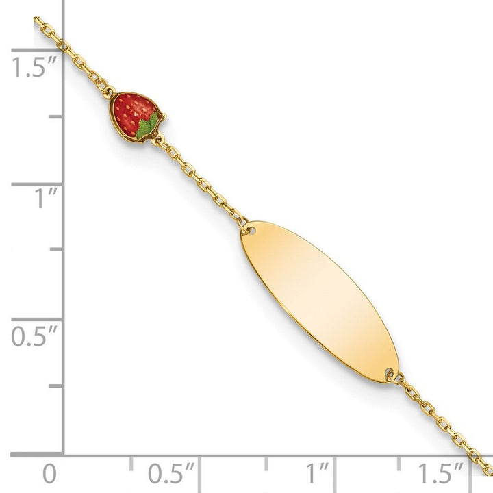 14k Enameled Strawberry Baby ID 5.5in w/.5 in Ext Bracelet - Saki Diamonds, LLC.