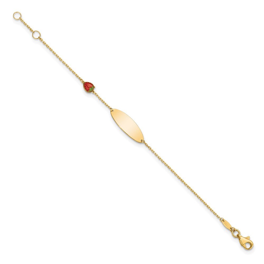 14k Enameled Strawberry Baby ID 5.5in w/.5 in Ext Bracelet - Saki Diamonds, LLC.