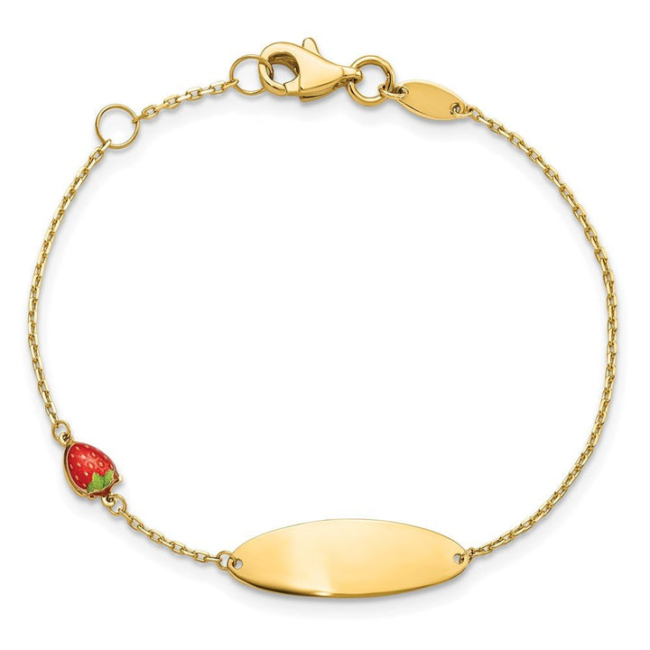 14k Enameled Strawberry Baby ID 5.5in w/.5 in Ext Bracelet - Saki Diamonds, LLC.