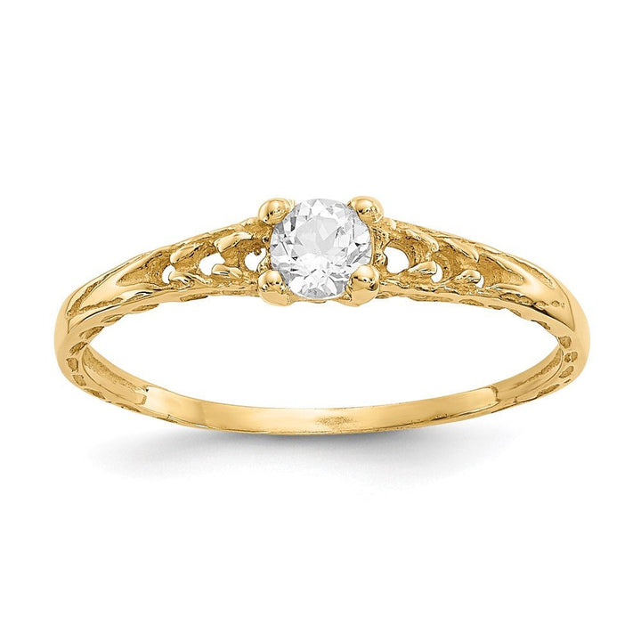 14k Madi K 3mm White Topaz Birthstone Baby Ring - Saki Diamonds, LLC.