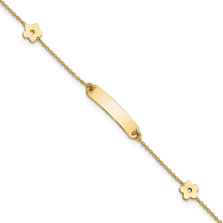 14K Polished ID with Flower Childrens Bracelet - Saki Diamonds, LLC.