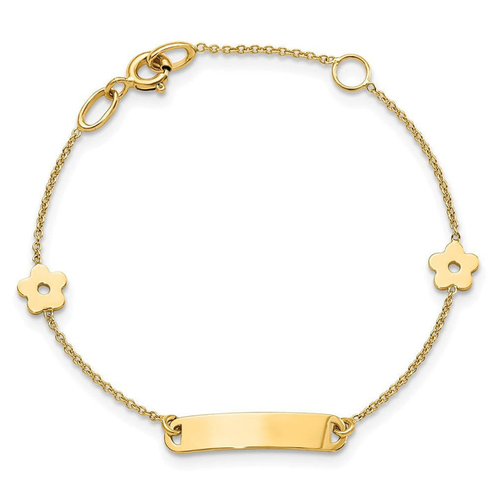 14K Polished ID with Flower Childrens Bracelet - Saki Diamonds, LLC.