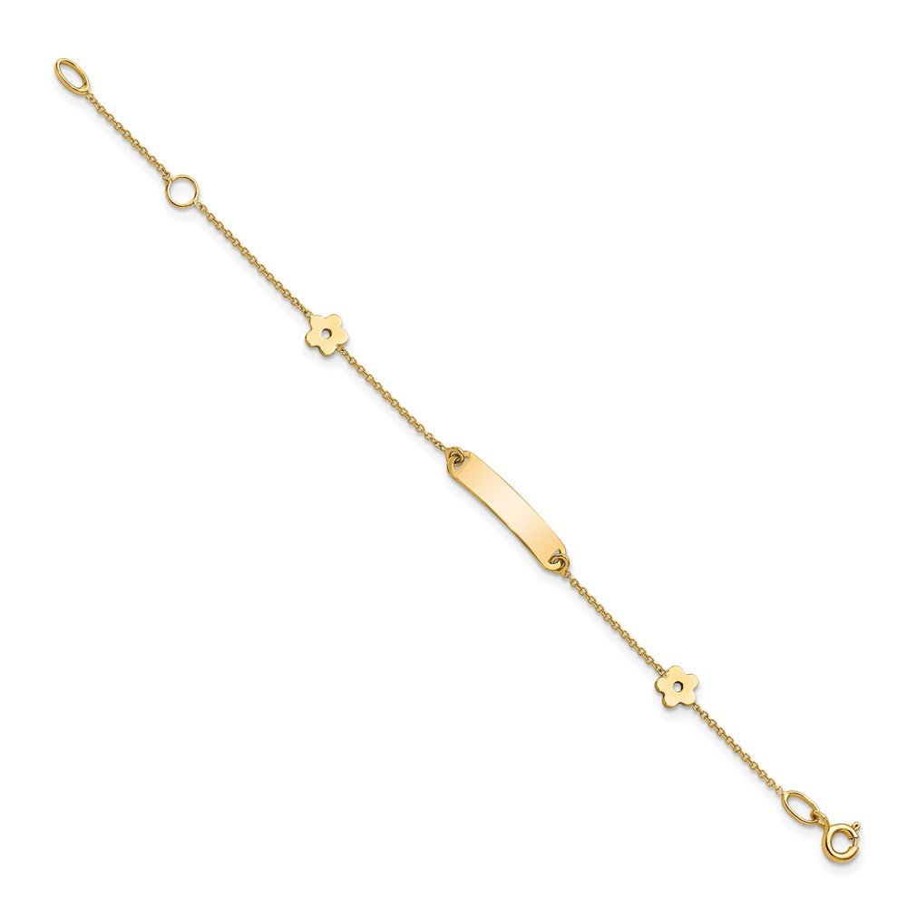 14K Polished ID with Flower Childrens Bracelet - Saki Diamonds, LLC.