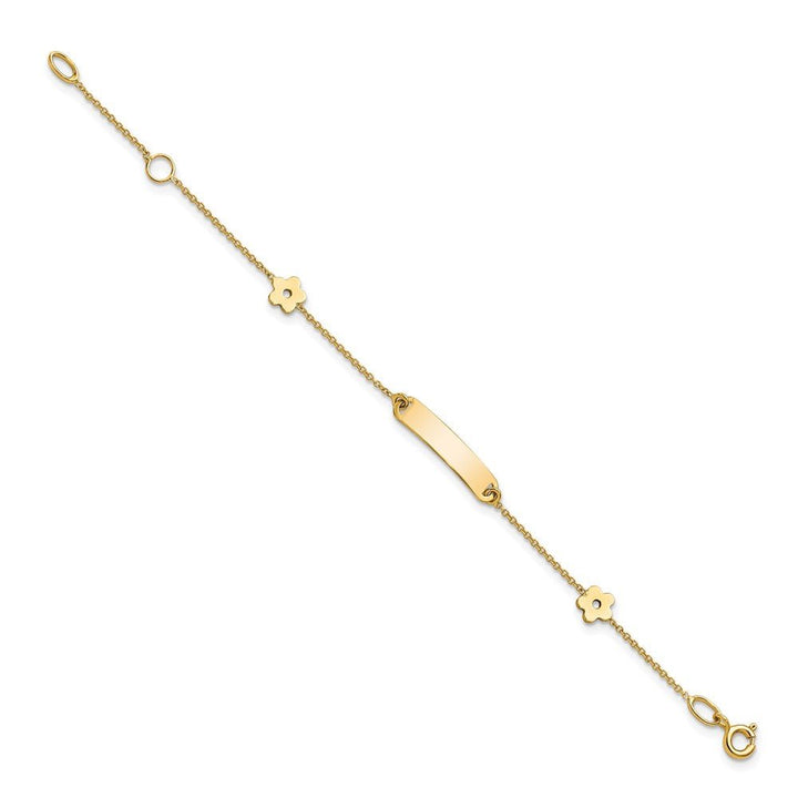 14K Polished ID with Flower Childrens Bracelet - Saki Diamonds, LLC.