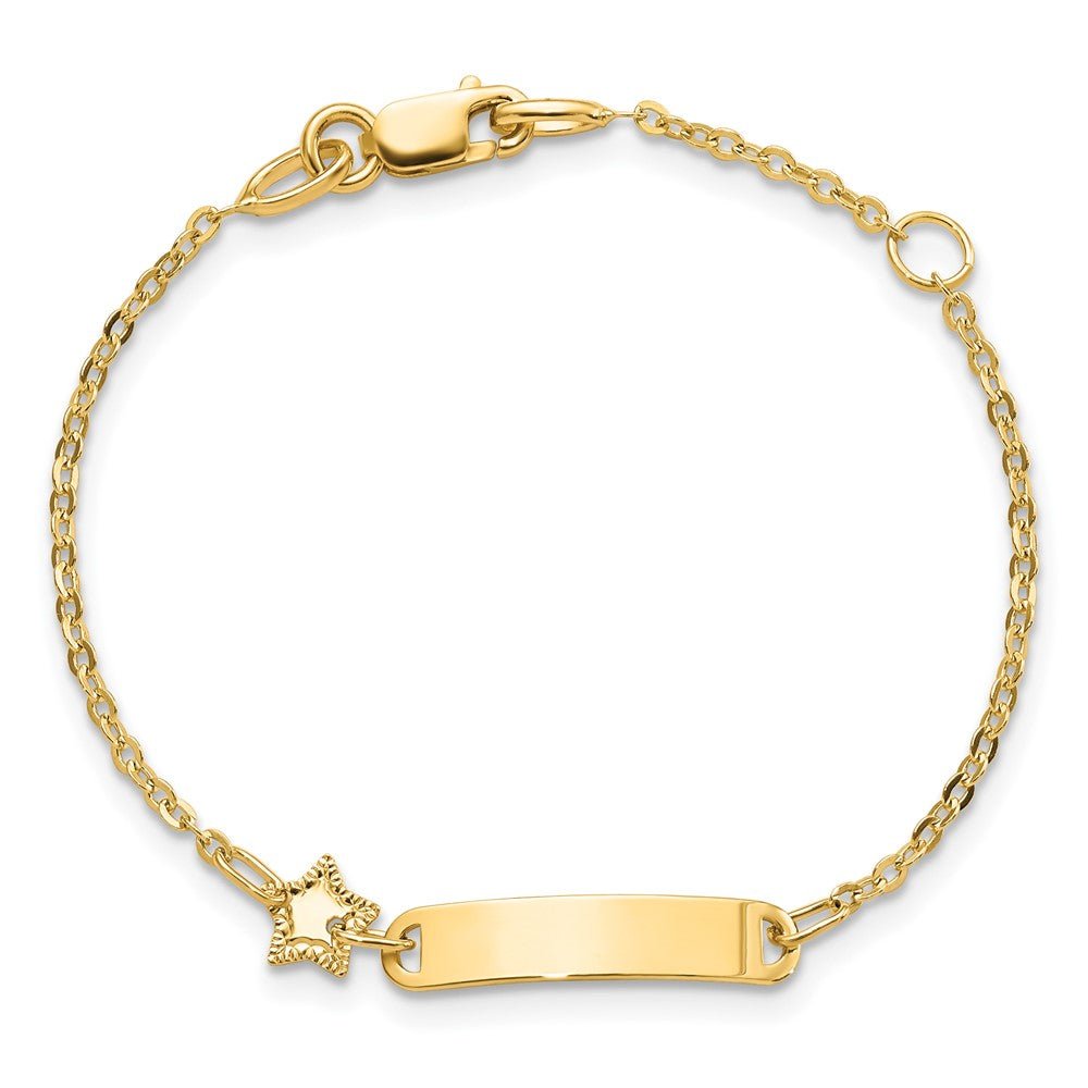 14K Polished ID with Star Childrens Bracelet - Saki Diamonds, LLC.