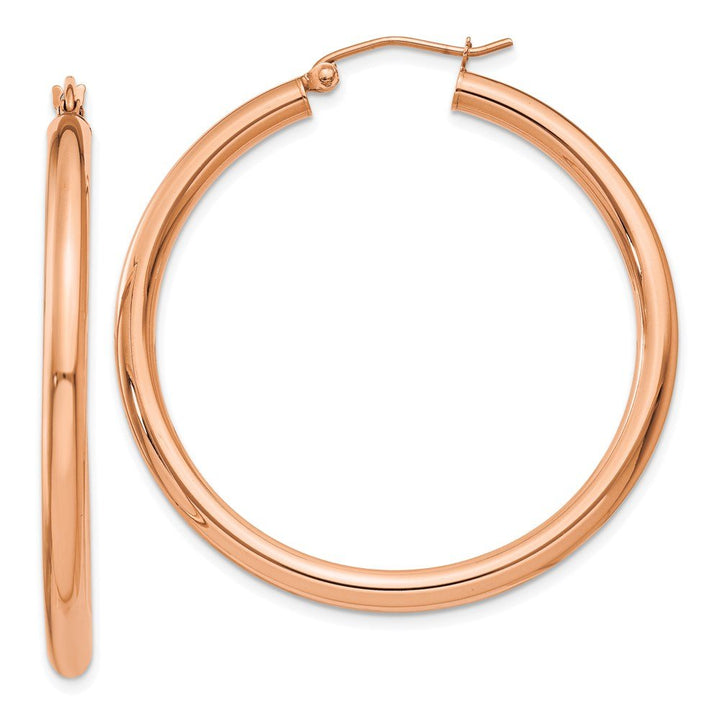 14k Rose Gold Polished 3mm Lightweight Tube Hoop Earrings - Saki Diamonds, LLC.