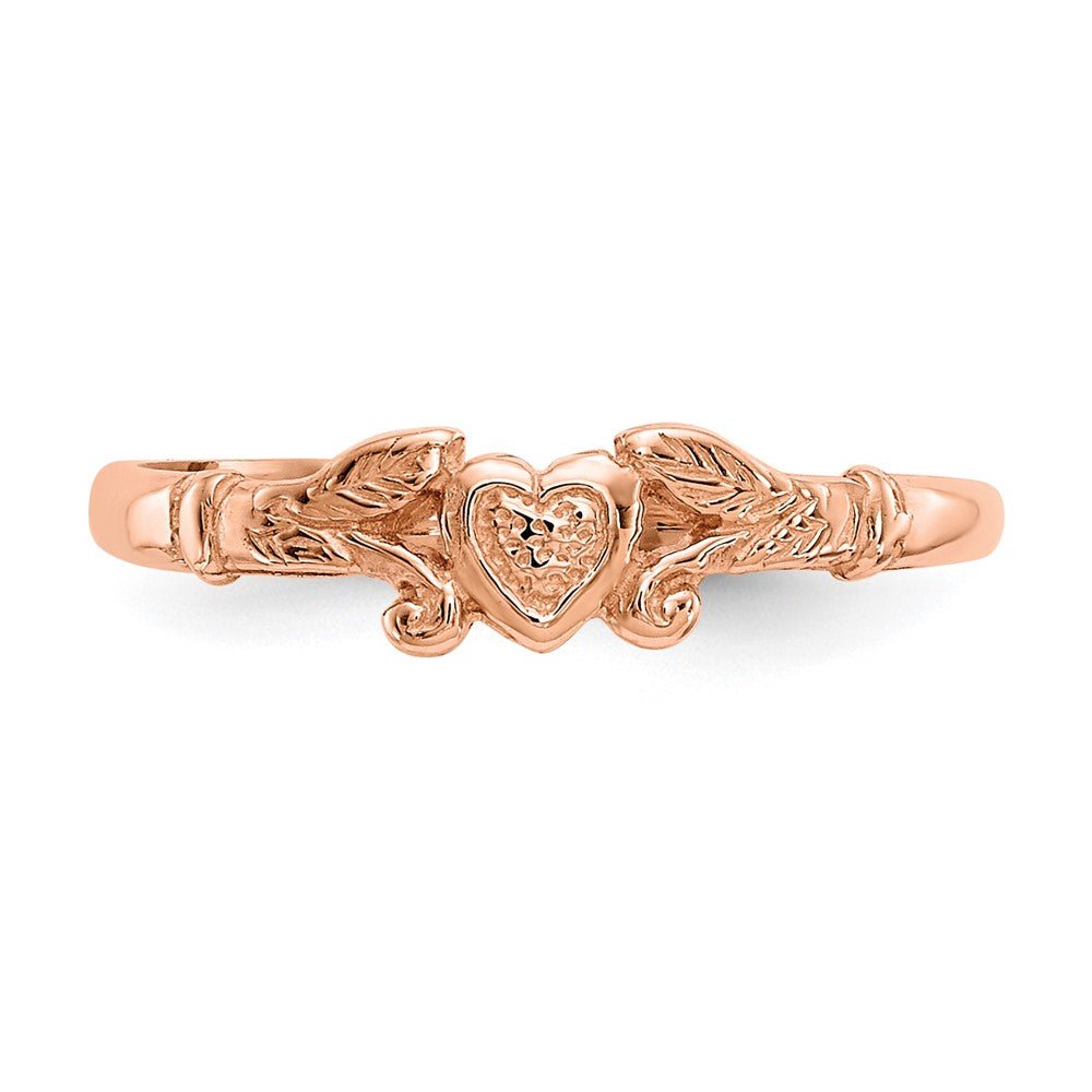 14K Rose Gold Textured Mini Heart Baby Ring - Saki Diamonds, LLC.