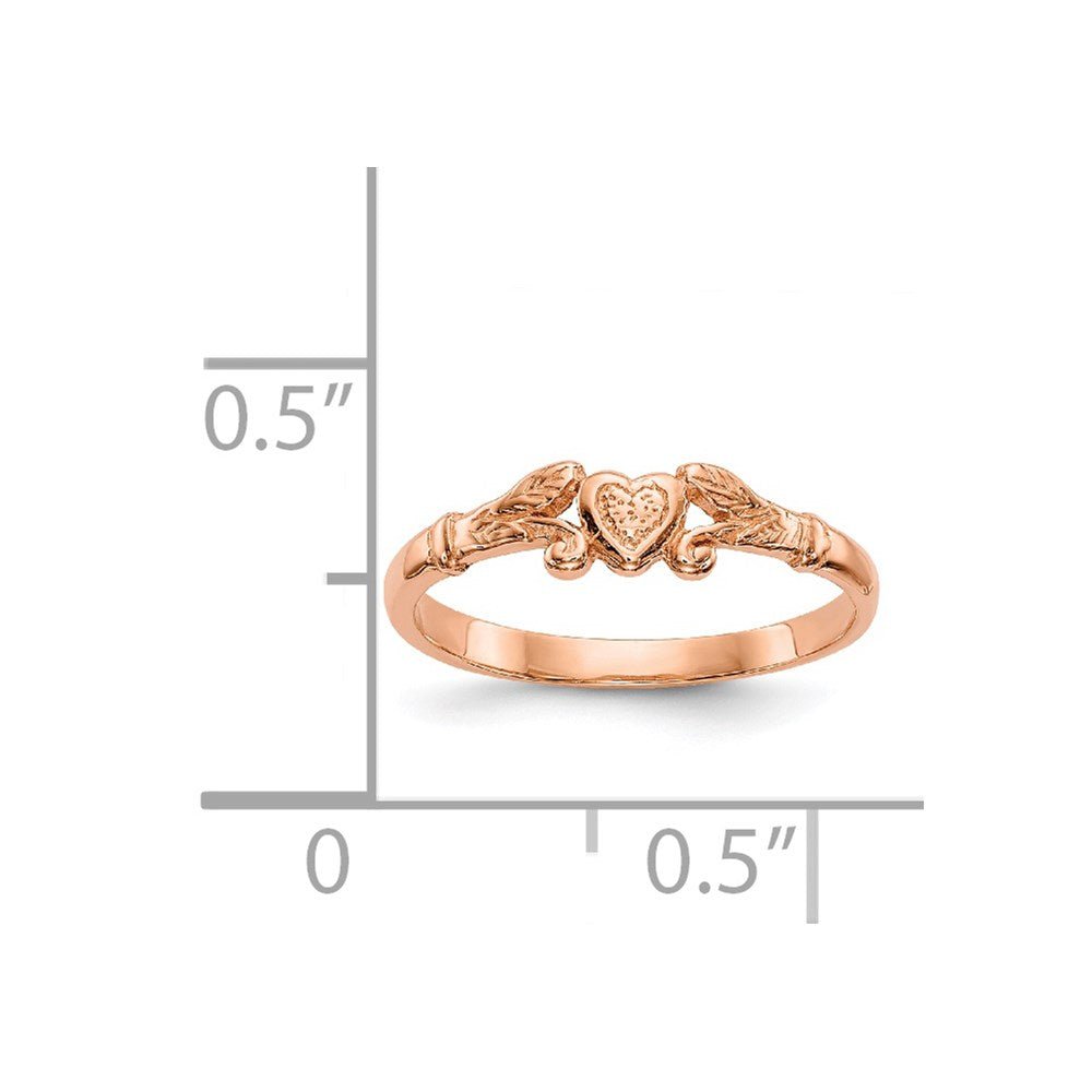 14K Rose Gold Textured Mini Heart Baby Ring - Saki Diamonds, LLC.