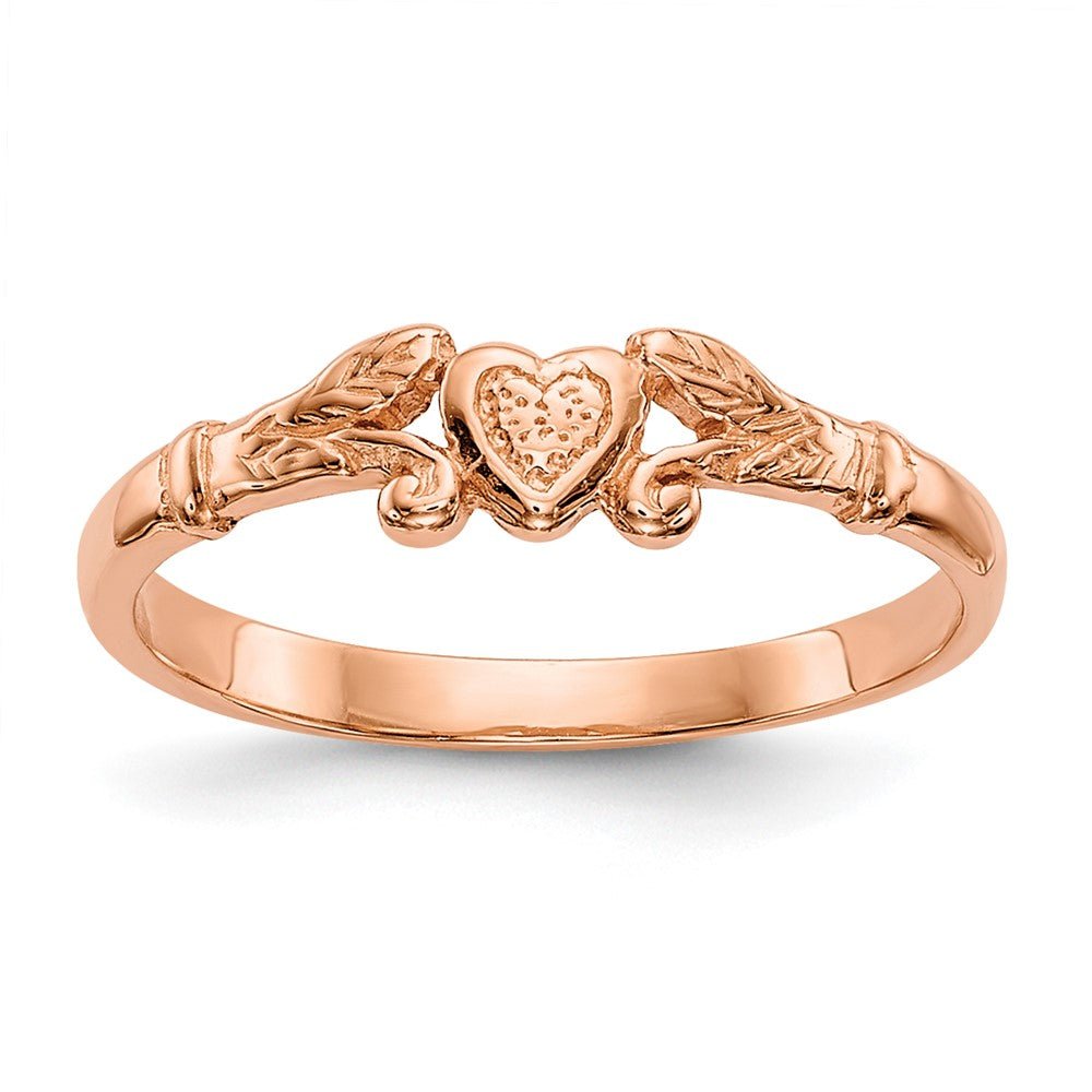 14K Rose Gold Textured Mini Heart Baby Ring - Saki Diamonds, LLC.