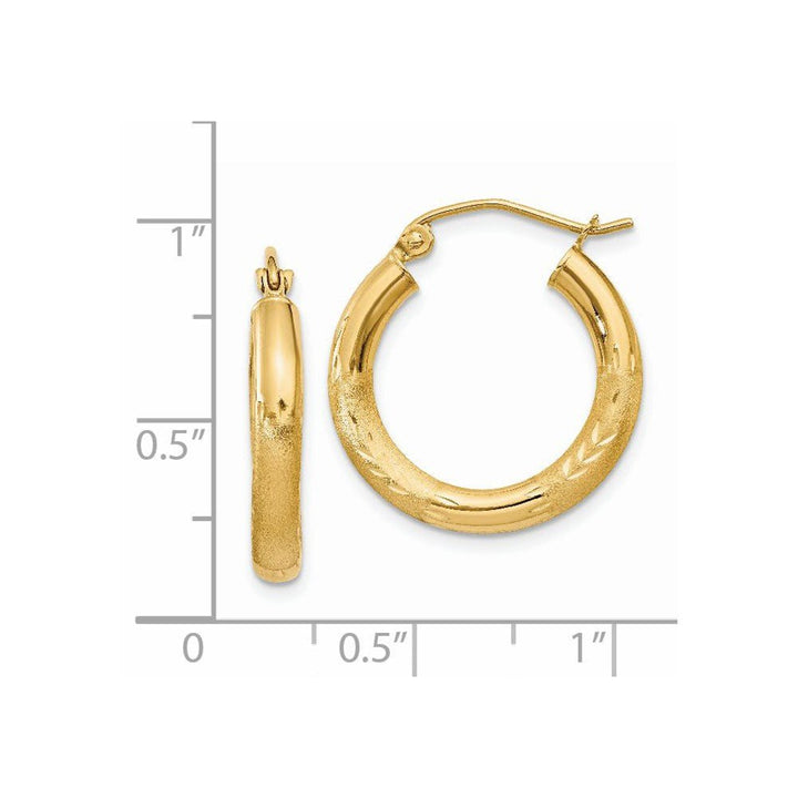 14k Satin and Diamond-cut 3mm Round Hoop Earrings - Saki Diamonds, LLC.