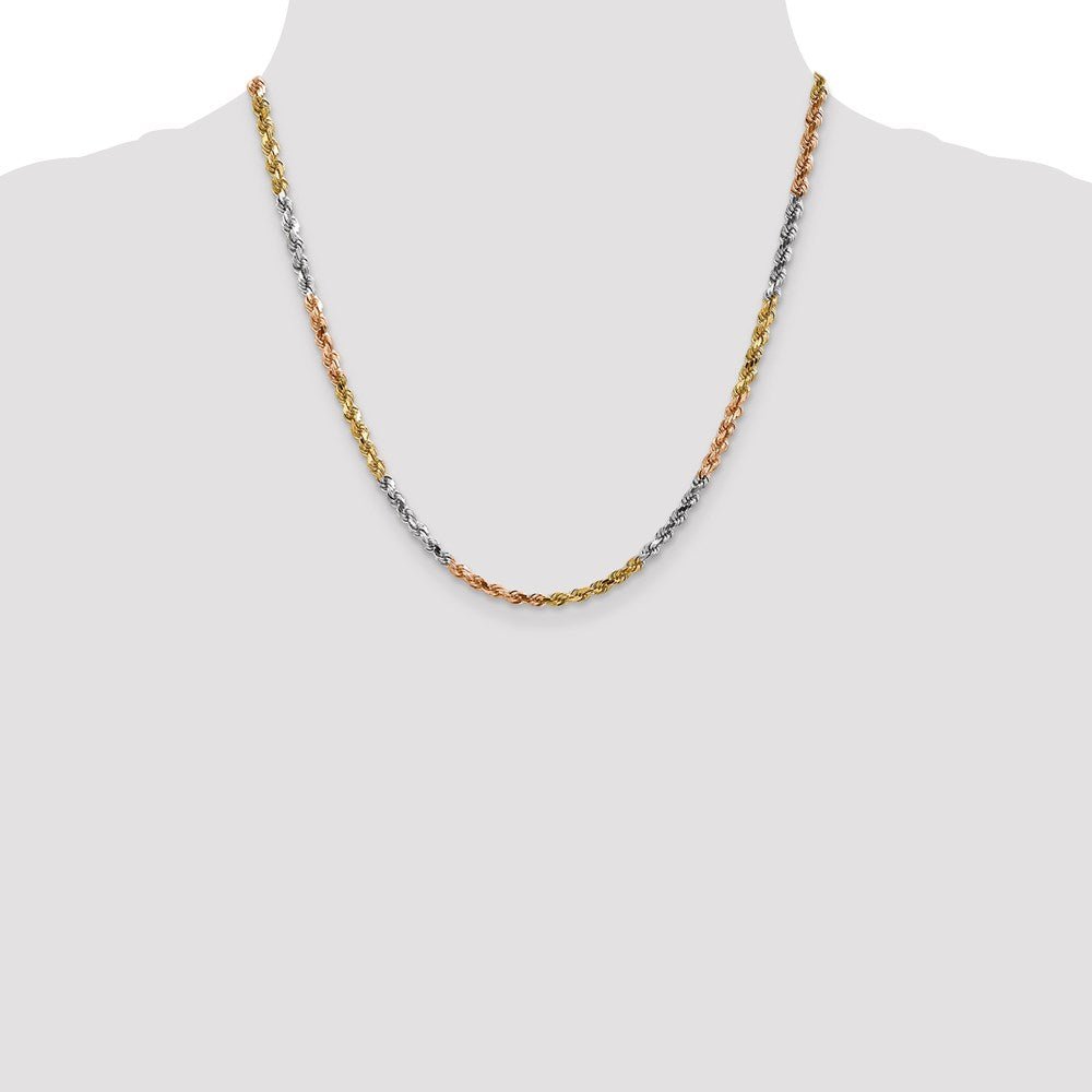 14k Tri-Color 4mm D/C Rope Chain - Saki Diamonds, LLC.