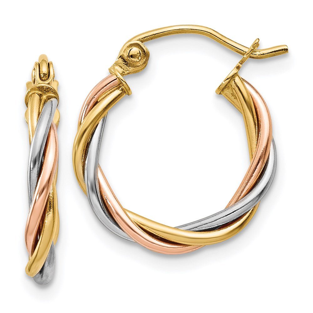 14k Tri-Color Twisted Hoop Earrings - Saki Diamonds, LLC.