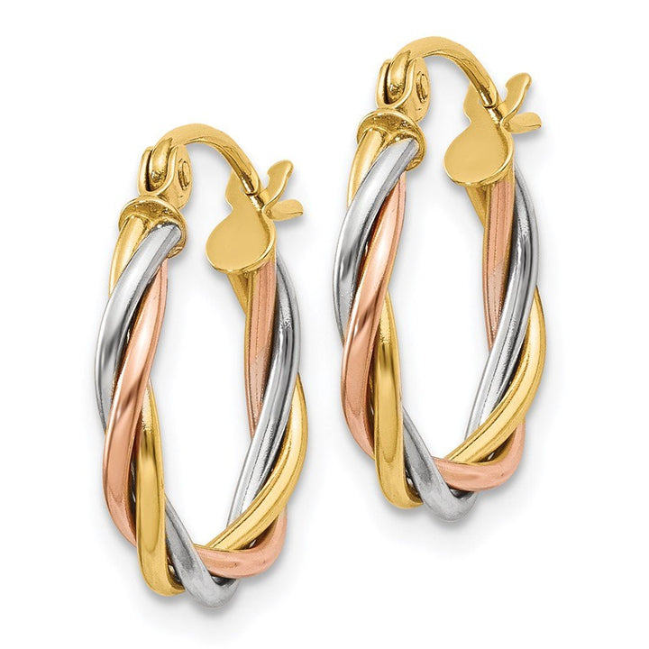 14k Tri-Color Twisted Hoop Earrings - Saki Diamonds, LLC.