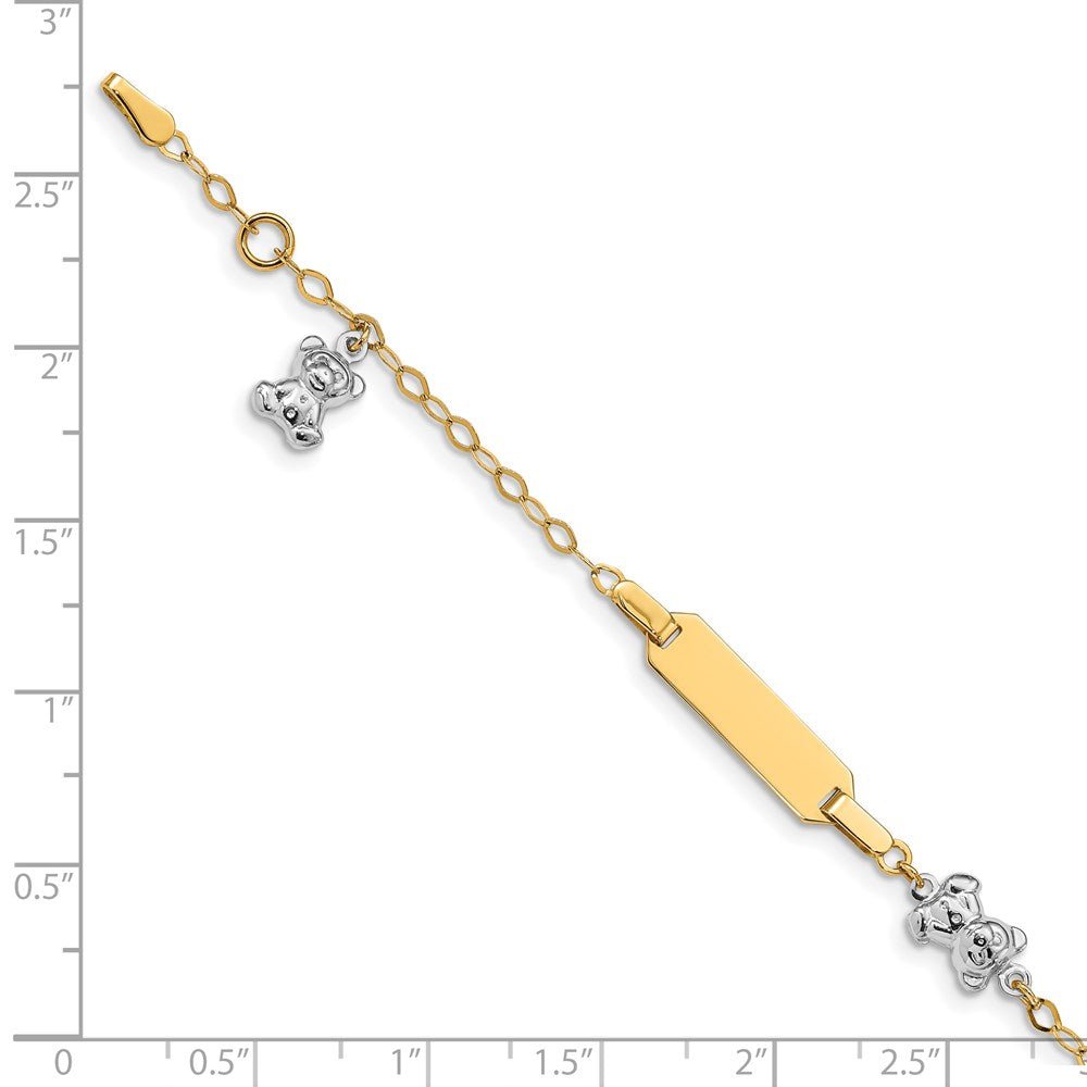 14k Two-tone Children's Polished Teddy Bearw/.5in ext. ID Bracelet - Saki Diamonds, LLC.