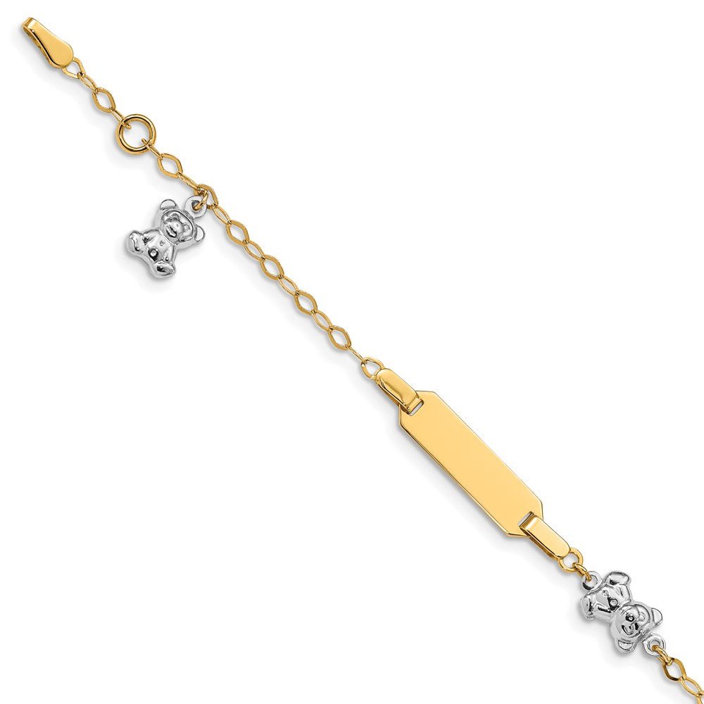 14k Two-tone Children's Polished Teddy Bearw/.5in ext. ID Bracelet - Saki Diamonds, LLC.