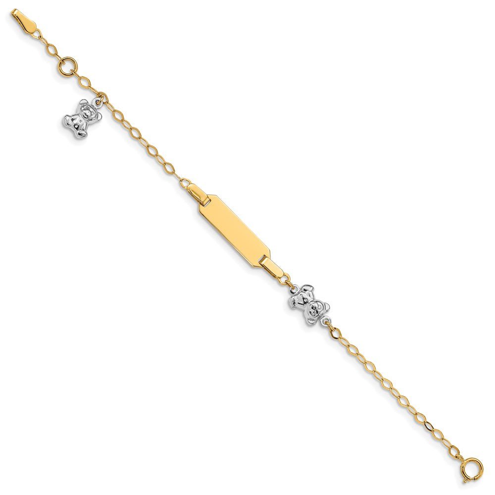 14k Two-tone Children's Polished Teddy Bearw/.5in ext. ID Bracelet - Saki Diamonds, LLC.