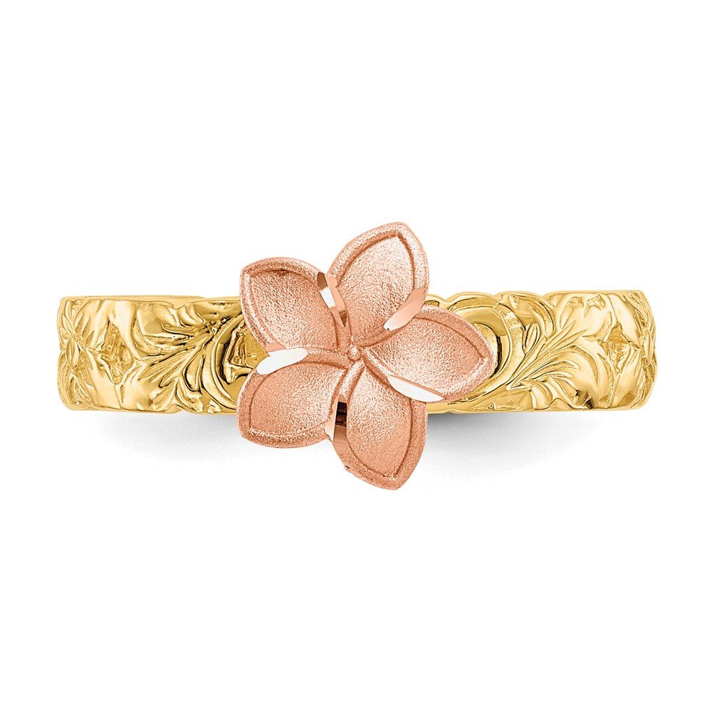 14K Two Tone Plumeria Baby Ring - Saki Diamonds, LLC.