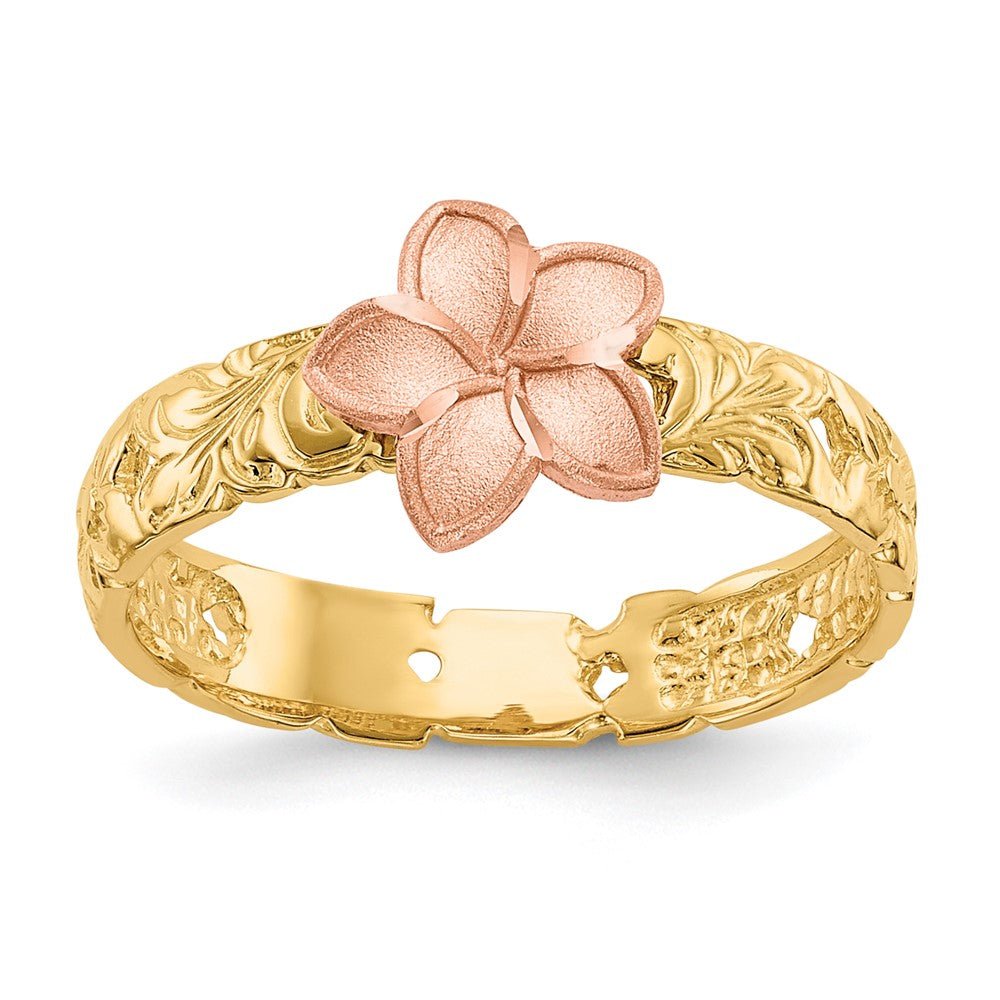 14K Two Tone Plumeria Baby Ring - Saki Diamonds, LLC.