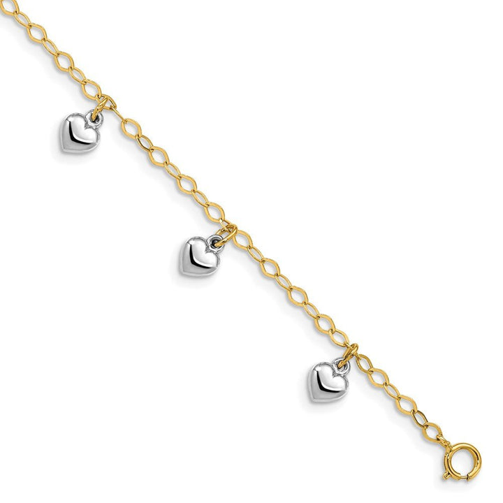 14k Two-tone Polished Dangle Heart Baby Bracelet - Saki Diamonds, LLC.