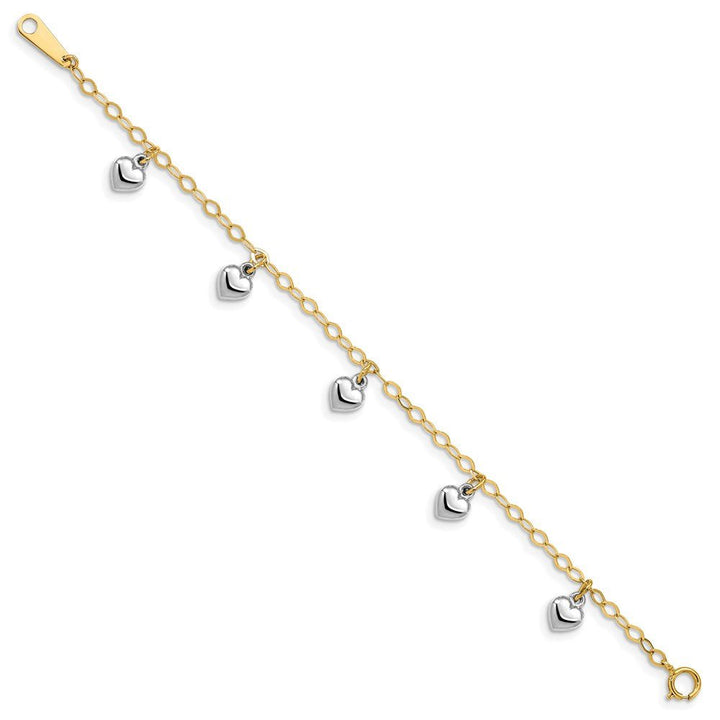 14k Two-tone Polished Dangle Heart Baby Bracelet - Saki Diamonds, LLC.