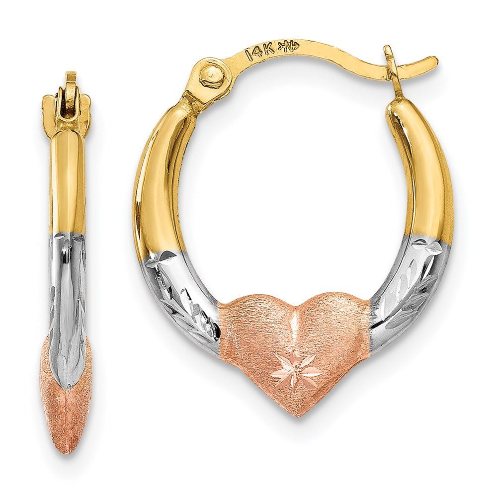 14K & White and Rose Rhodium Heart Hoop Earrings - Saki Diamonds, LLC.