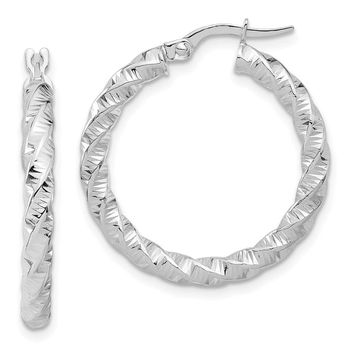 14k White Gold Polished 3mm Twisted Hoop Earrings - Saki Diamonds, LLC.